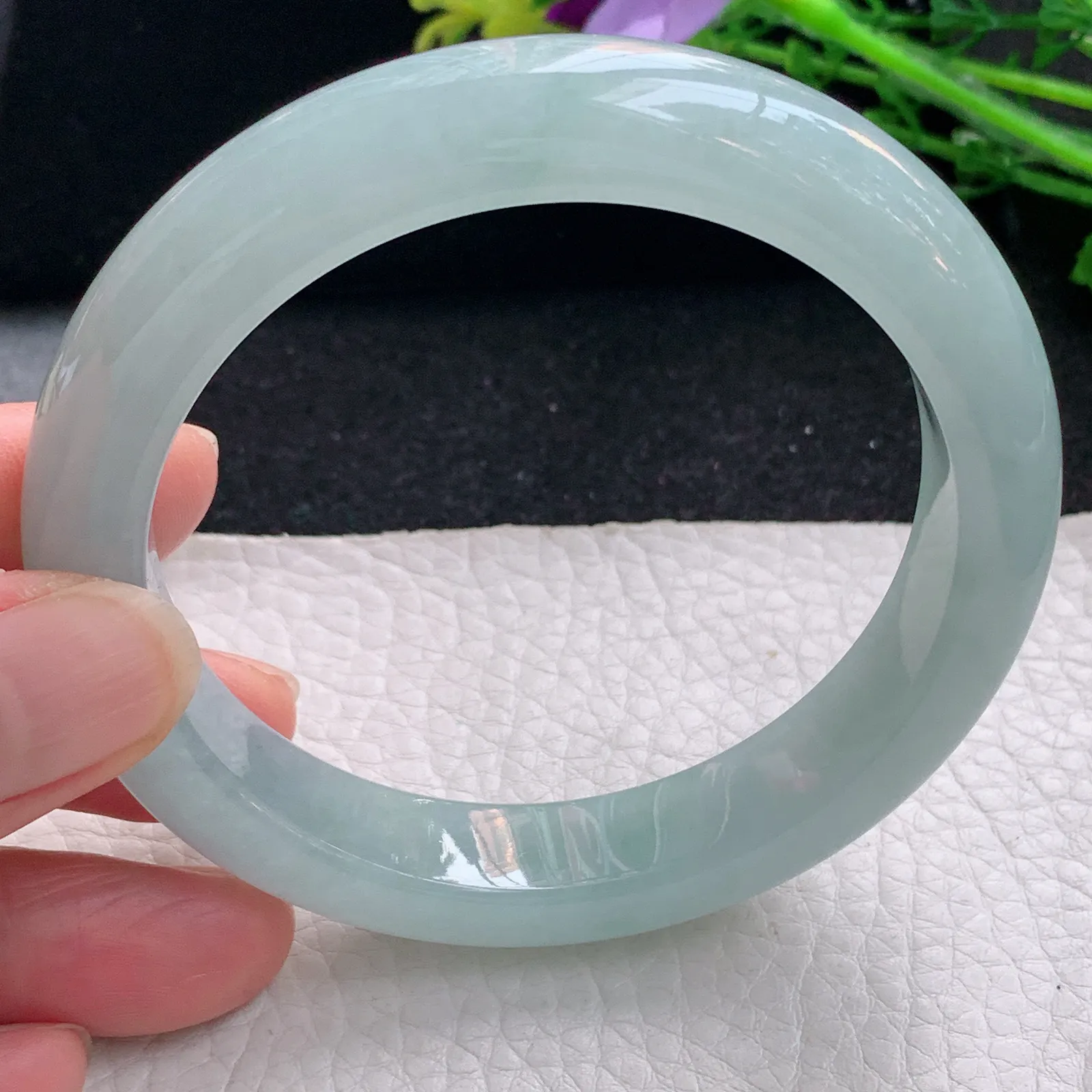 nr自然光59*12.3*9平安镯 缅甸翡翠a货玉手镯清漆冰润浅绿宽边玉手环