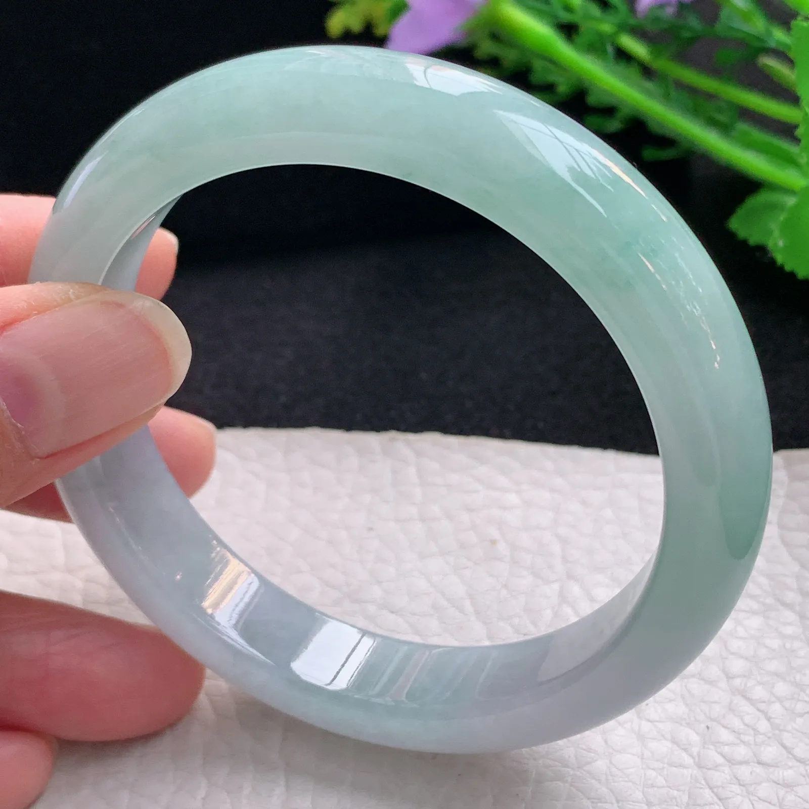 xo自然光58.5*12.5*8.5平安镯 缅甸翡翠a货玉手镯清新宽边玉手环