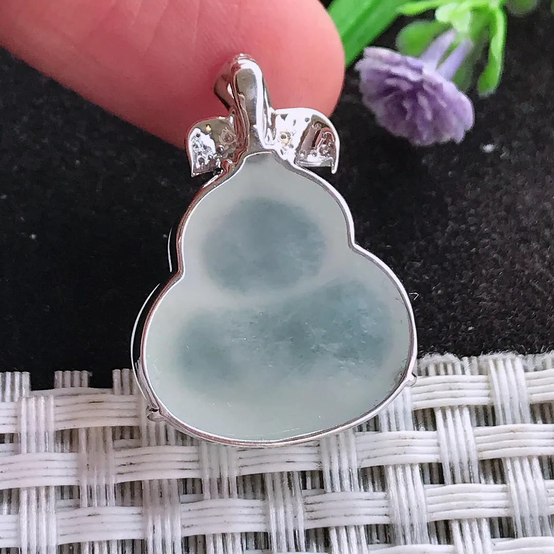 天然A货翡翠26.7/19.5/8.3老坑18k金镶嵌冰种葫芦吊坠翡翠玉挂件