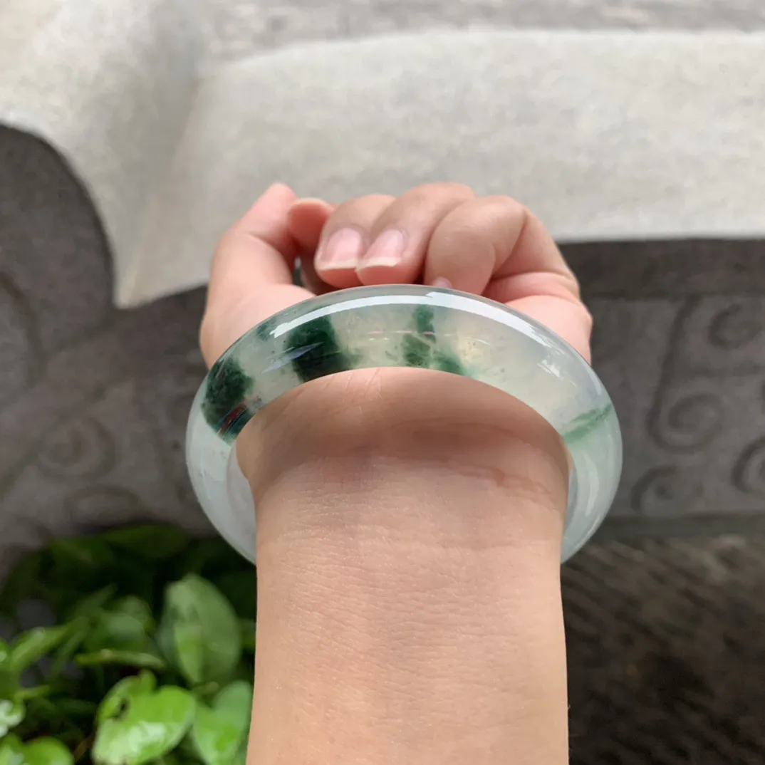 大圈口 58.5-14.8-8.4【高冰飘花正圈手镯】正圈58 59可戴