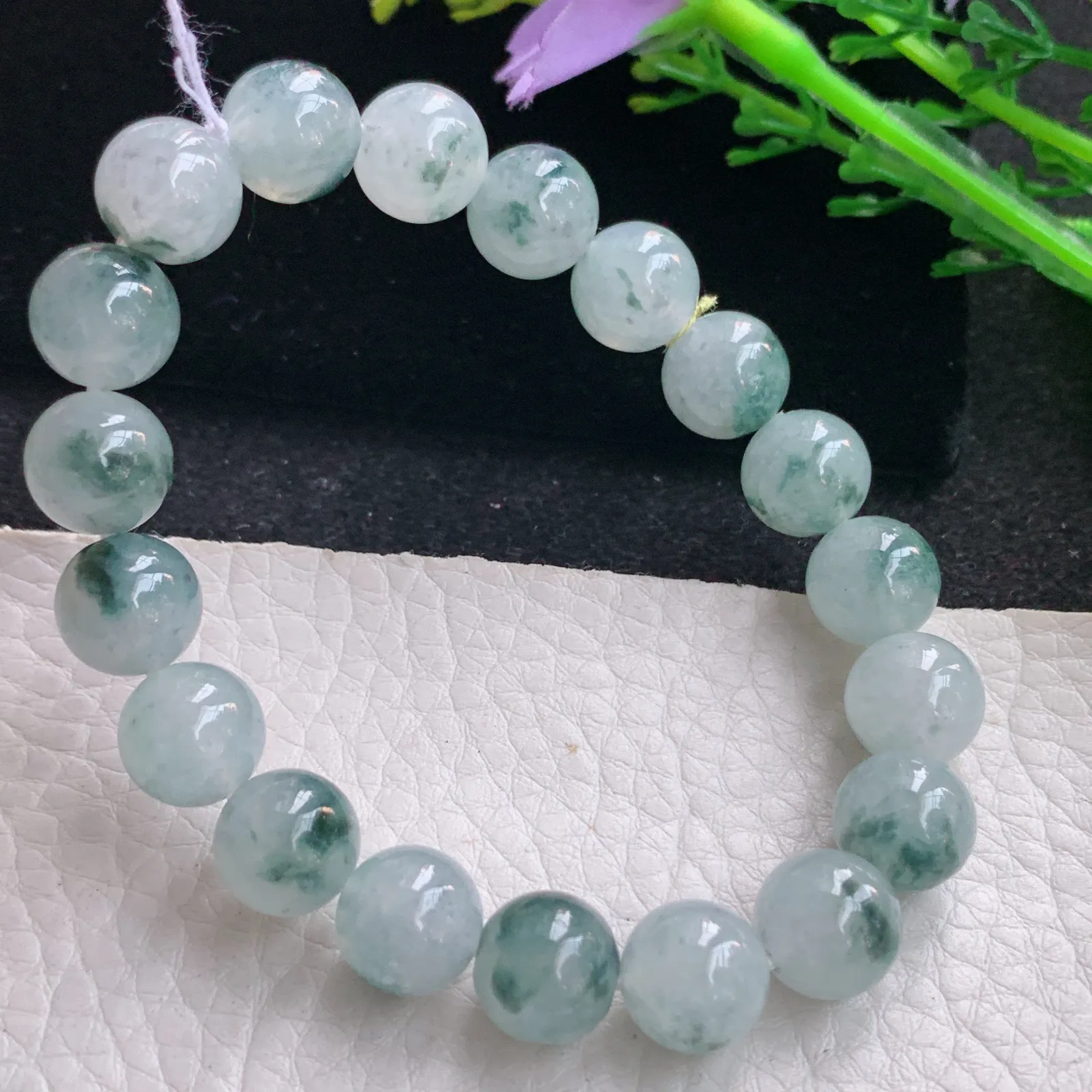ss自然光10mm天然缅甸翡翠a货冰飘花圆珠玉手链  玉手串