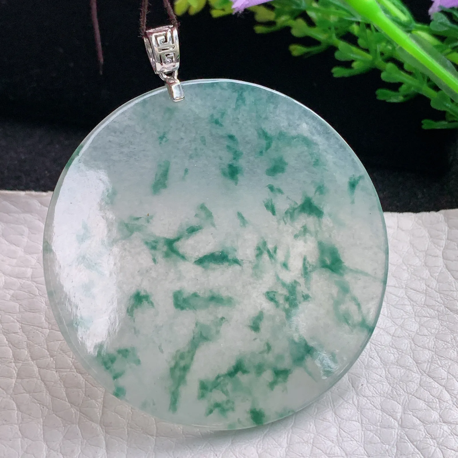 ws实拍52*3缅甸翡翠a货冰飘花平安无事牌 素面牌玉吊坠 玉挂件