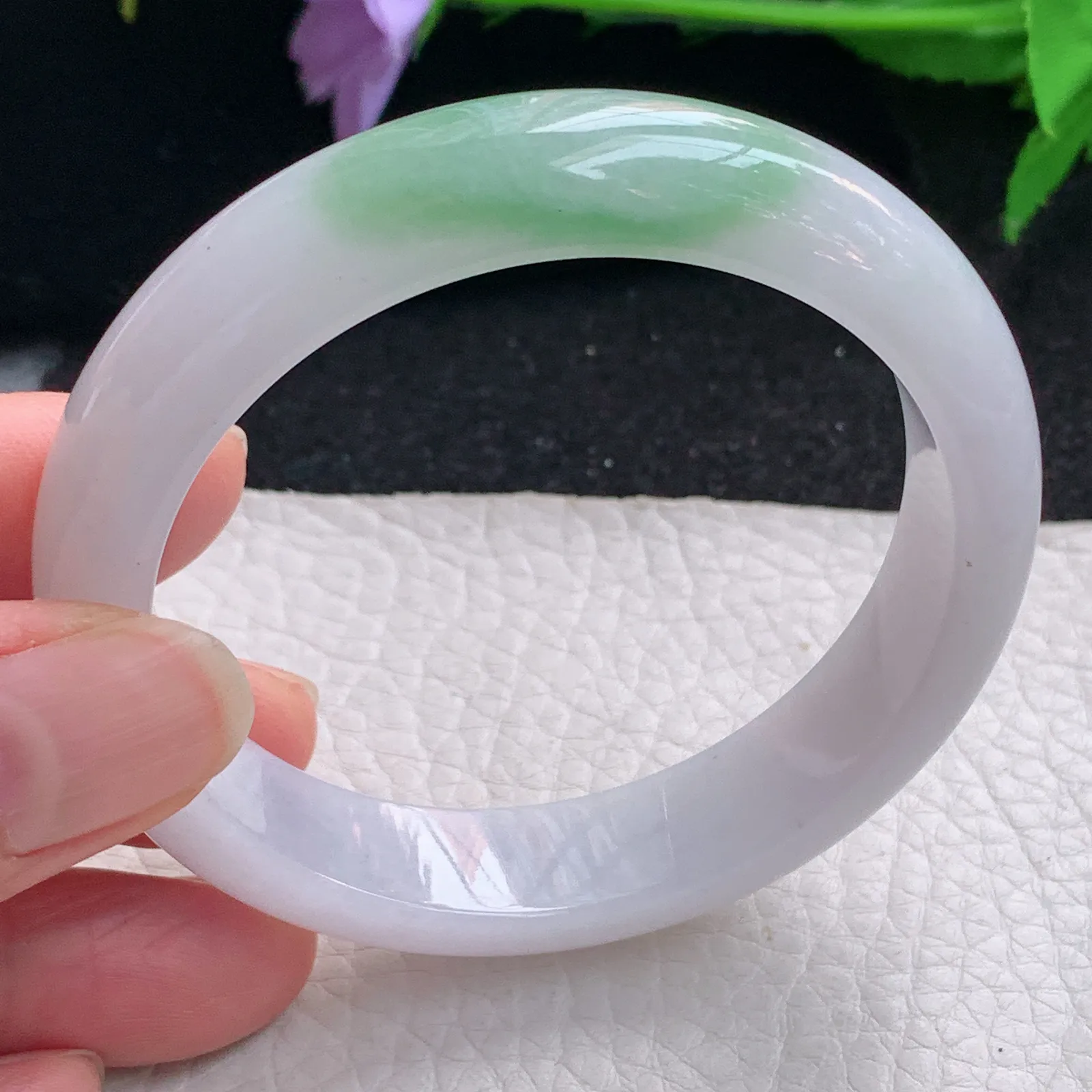 yh自然光55*12.8*7.8平安镯 缅甸翡翠a货玉手镯飘绿宽边玉手环