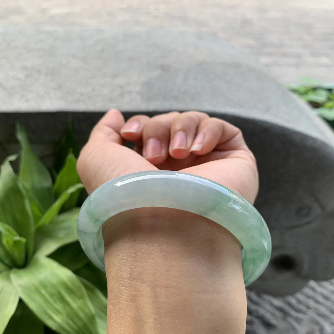 大圈口58.4-12.3-9.5 【冰芙蓉绿正圈手镯】正圈58 59可戴