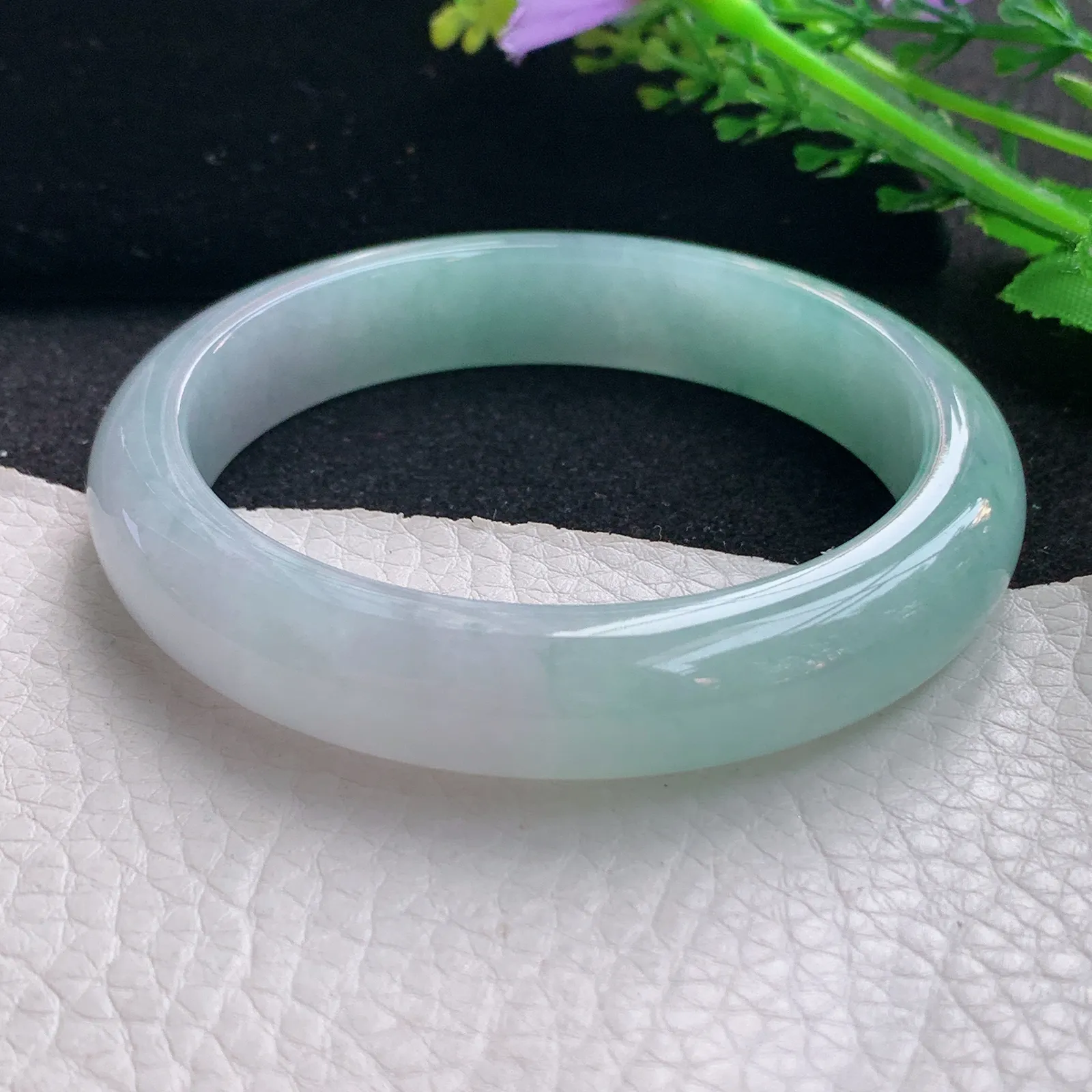 xo自然光58.5*12.5*8.5平安镯 缅甸翡翠a货玉手镯清新宽边玉手环