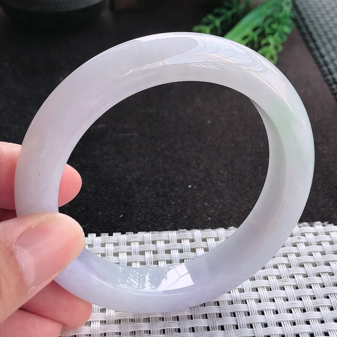 天然A货翡翠59.5/13/10老坑秀气冰润紫罗兰手镯宽边玉镯