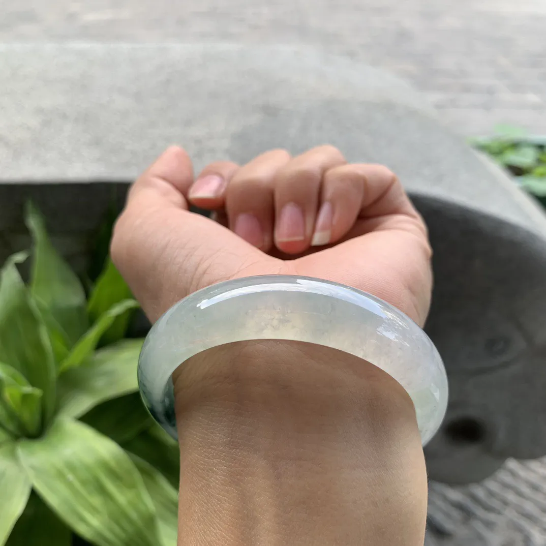 小圈口53.8-13.8-7.4 【冰种飘花正圈手镯】正圈53 54可戴