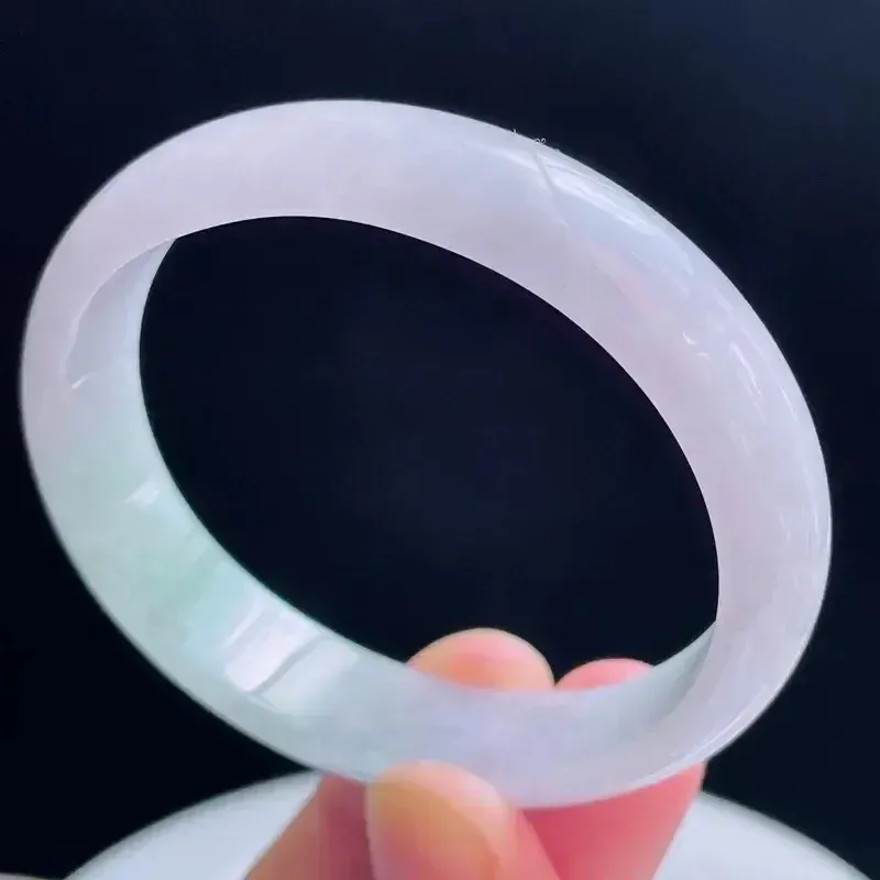 56.3圈贵妃天然翡翠A货淡紫玉手镯好种水春彩水润手镯39.83g