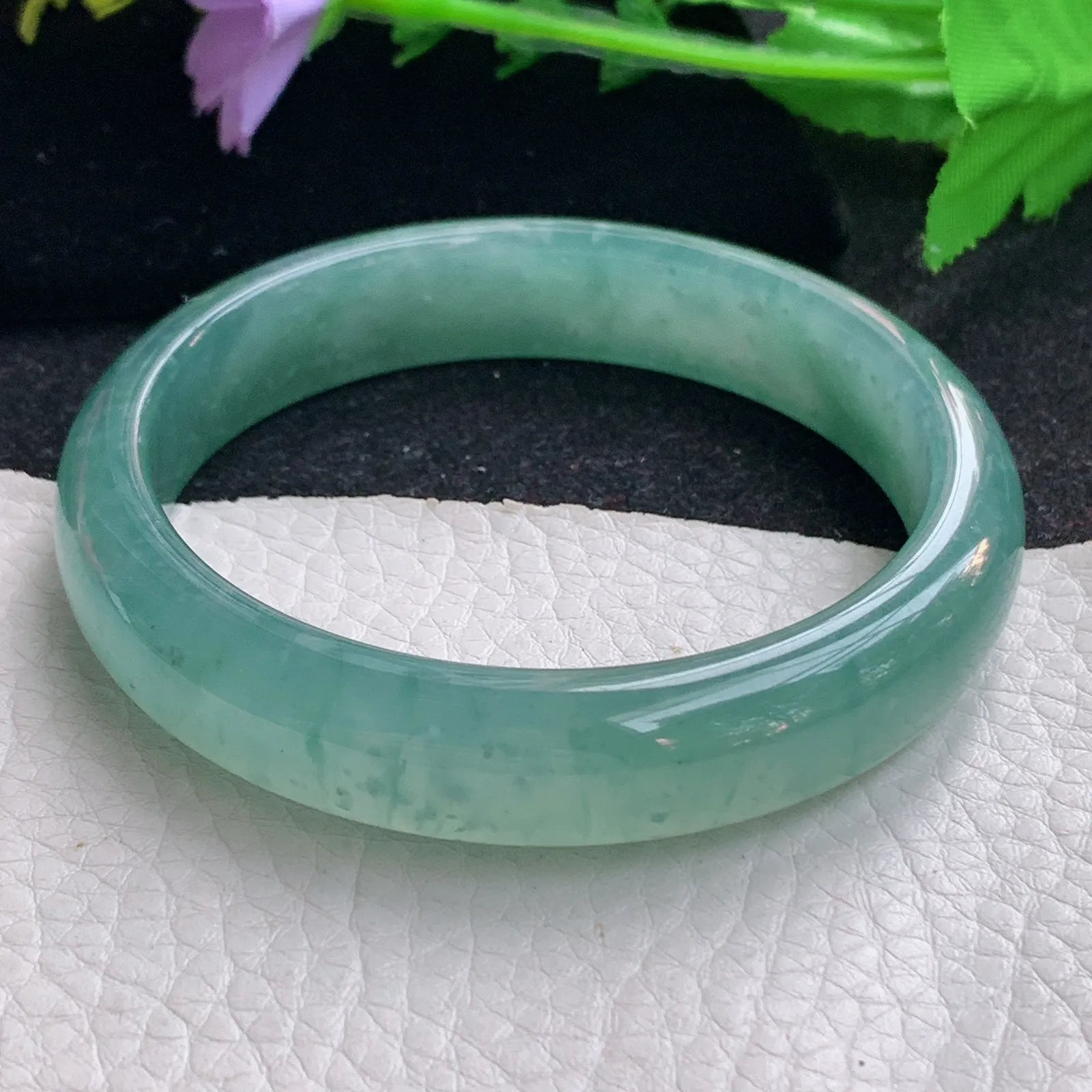 yh大圈口60*13*7.7平安镯 缅甸翡翠a货玉手镯冰蓝宽边玉手环