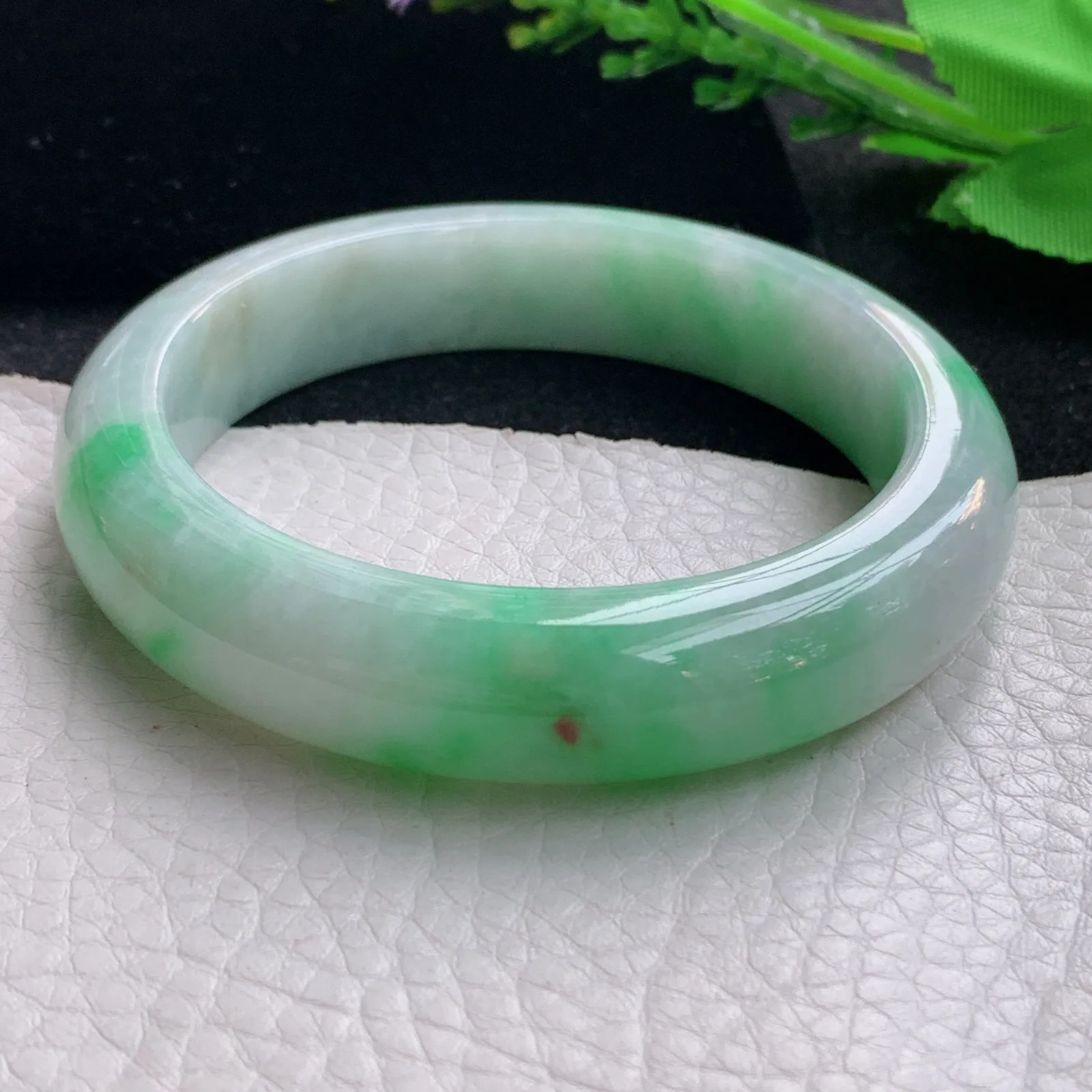 ss自然光57*13.2*9平安镯 缅甸翡翠a货玉手镯飘绿宽边玉手环