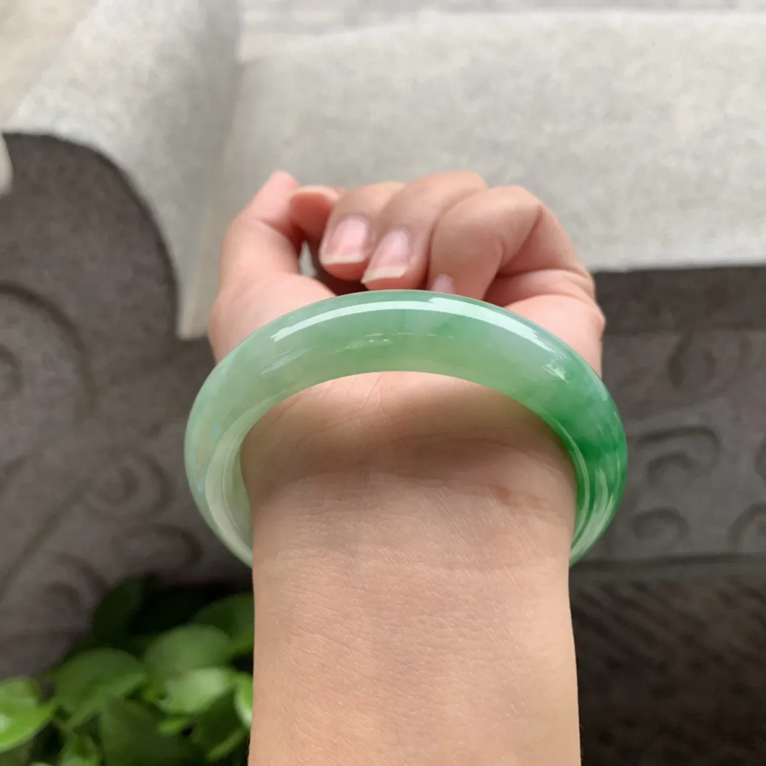 圈口 55-12.8-8.5【芙蓉阳绿正圈手镯】正圈55 56可戴