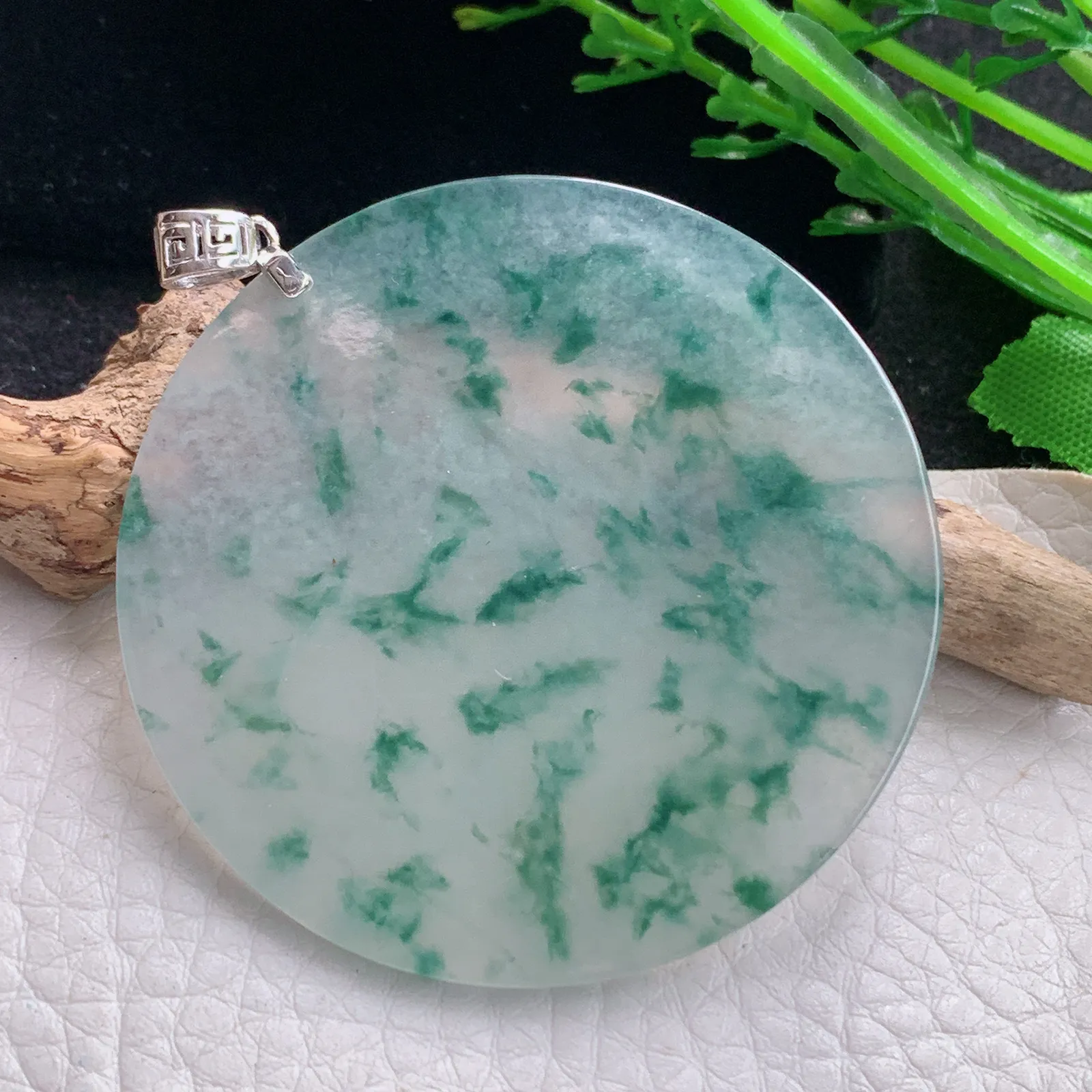 ws实拍52*3缅甸翡翠a货冰飘花平安无事牌 素面牌玉吊坠 玉挂件