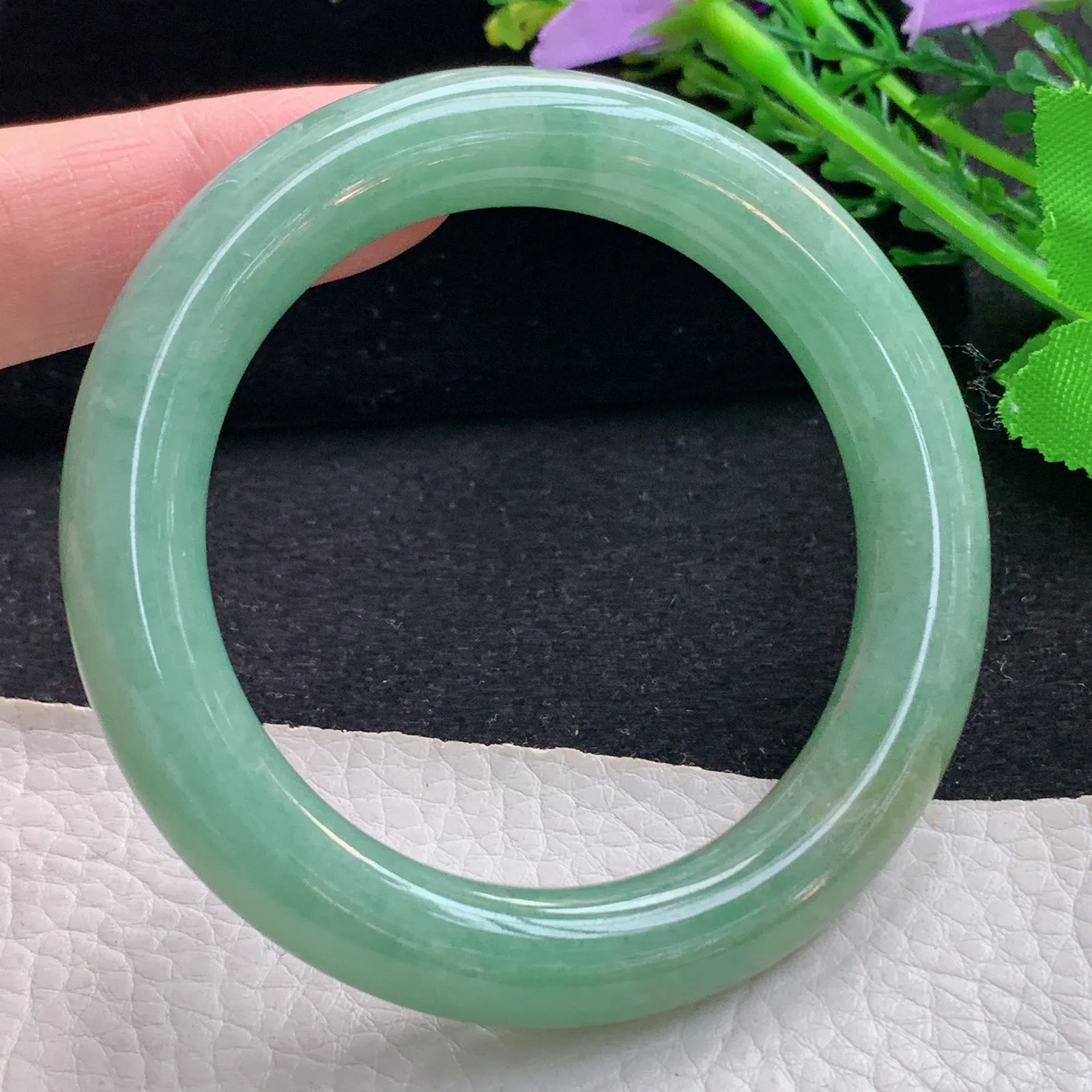 ss自然光53.8*10.3*10.5美人镯 缅甸翡翠a货玉手镯黄加绿圆条玉手环