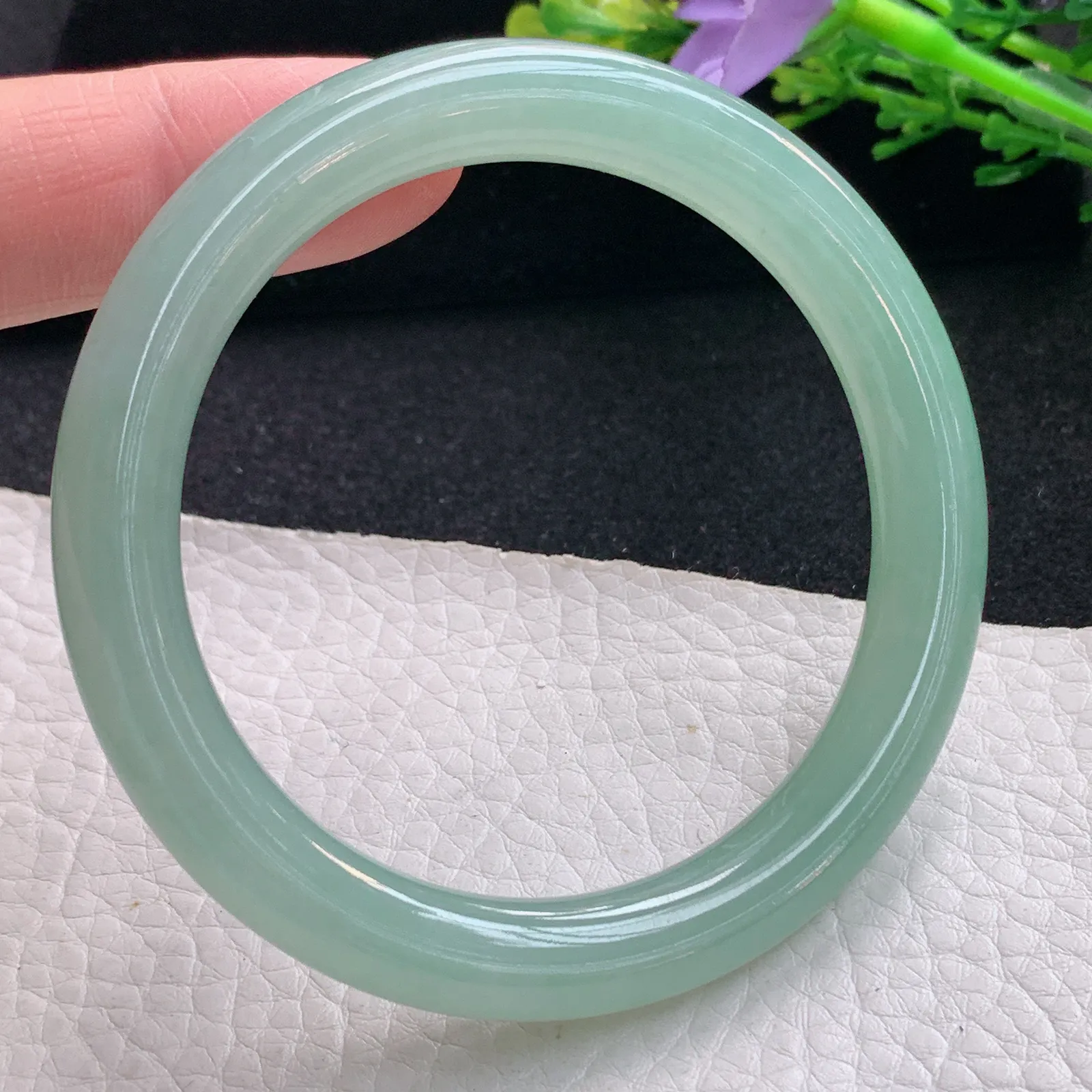 n自然光54*8.7叮当镯 缅甸翡翠a货玉手镯冰晴圆条玉手环 美人镯