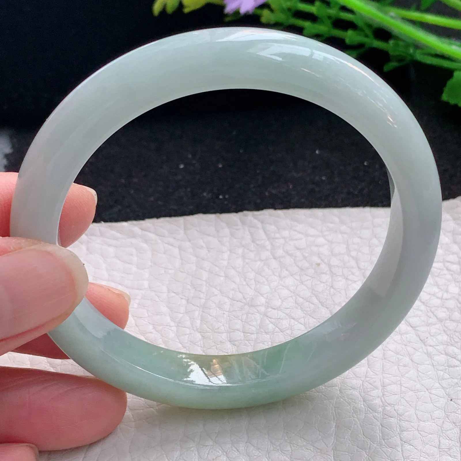 js自然光57*10.5*7.8平安镯 缅甸翡翠a货玉手镯双彩宽边玉手环