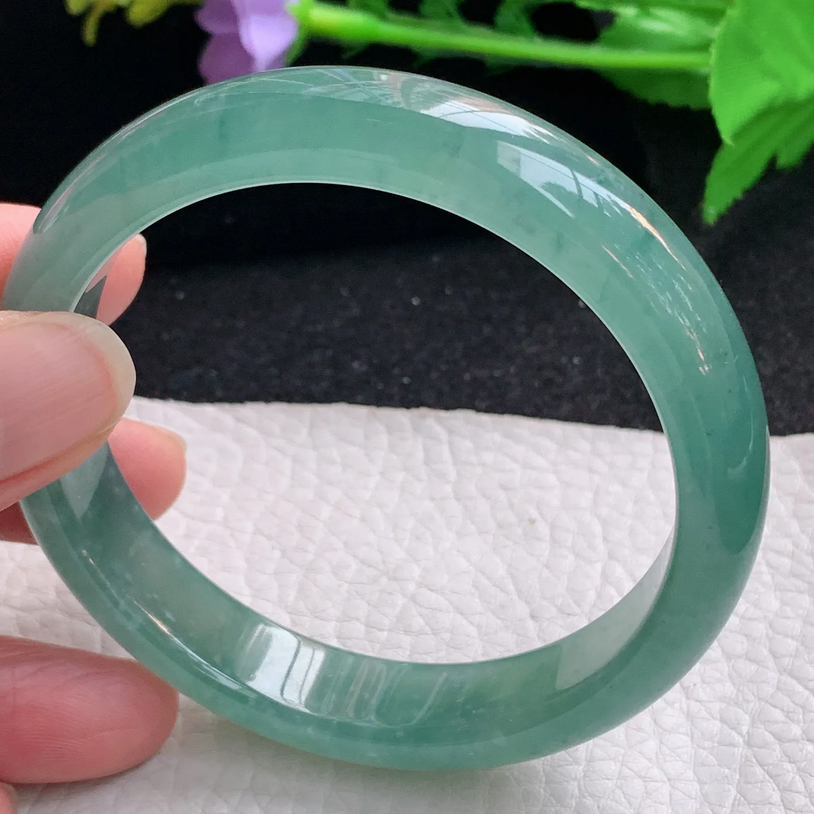 yh大圈口60*13*7.7平安镯 缅甸翡翠a货玉手镯冰蓝宽边玉手环