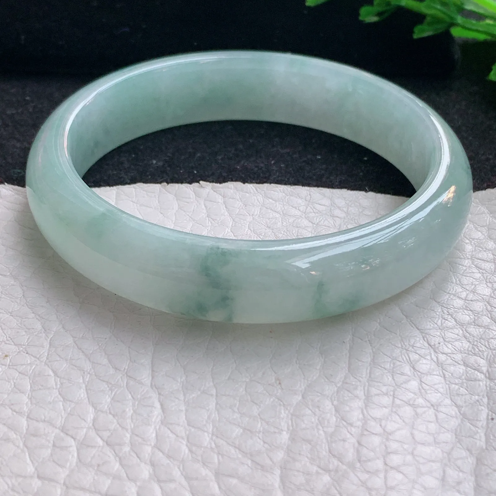 xx自然光55*12.5*7.2平安镯 缅甸翡翠a货玉手镯冰飘花宽边玉手环