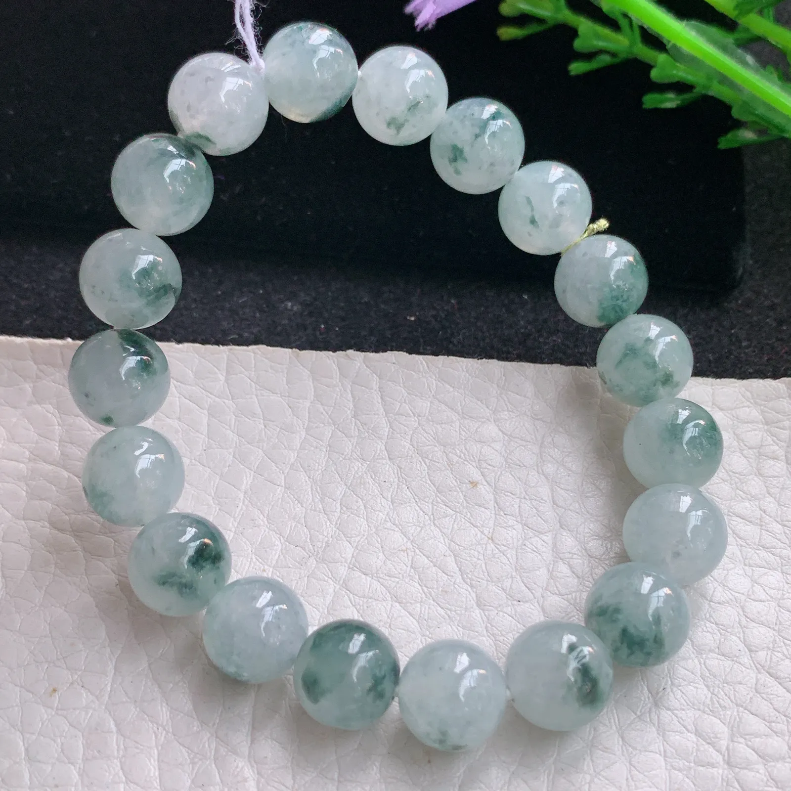 ss自然光10mm天然缅甸翡翠a货冰飘花圆珠玉手链  玉手串