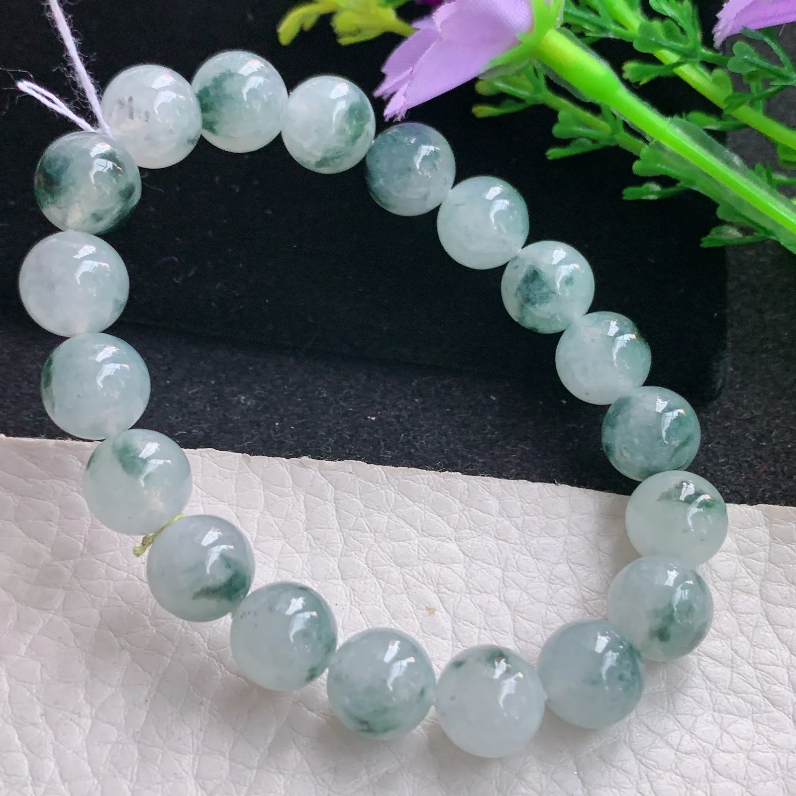 ss自然光10mm天然缅甸翡翠a货冰飘花圆珠玉手链  玉手串