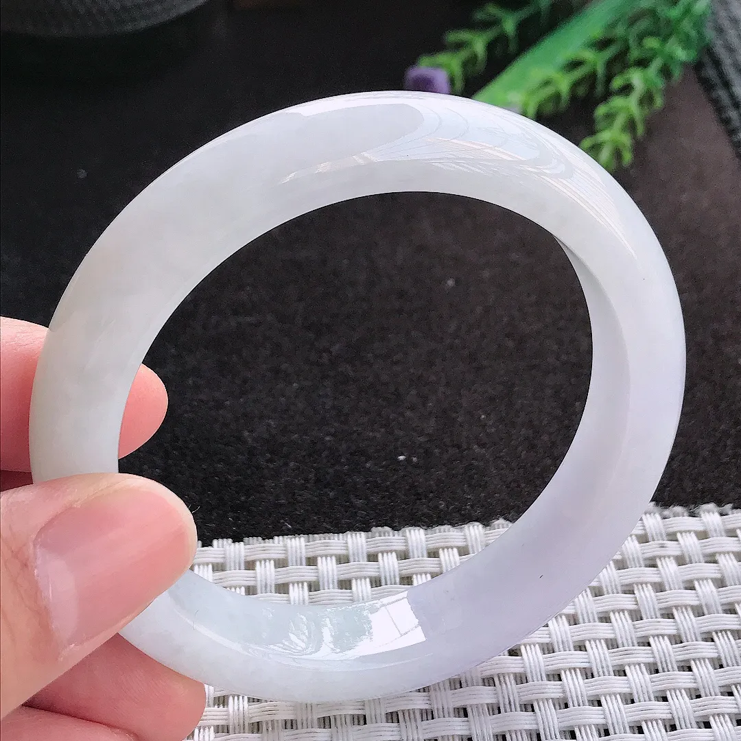 天然A货翡翠57/12.6/8.8老坑冰润起胶浅色紫罗兰手镯宽边玉镯