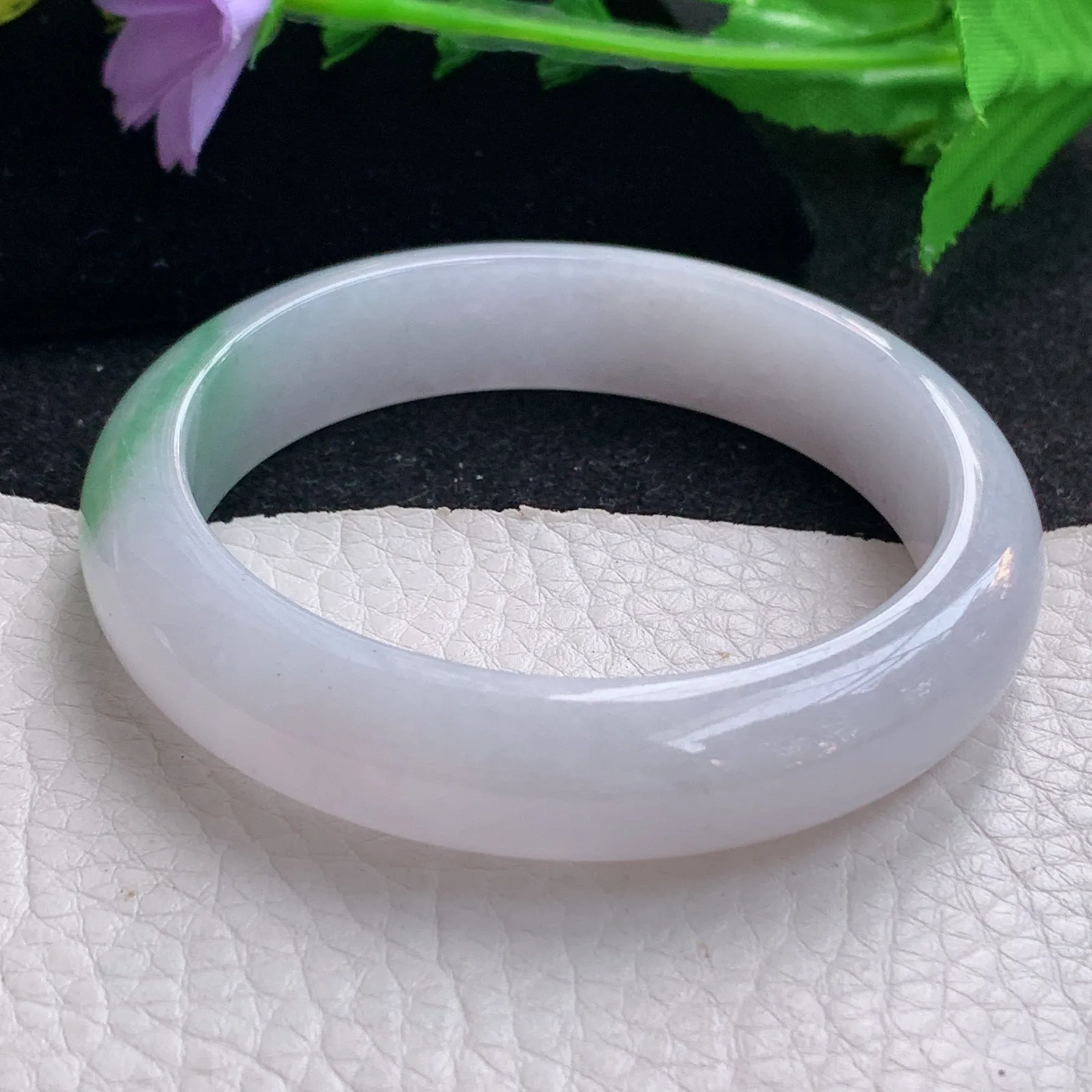 yh自然光55*12.8*7.8平安镯 缅甸翡翠a货玉手镯飘绿宽边玉手环