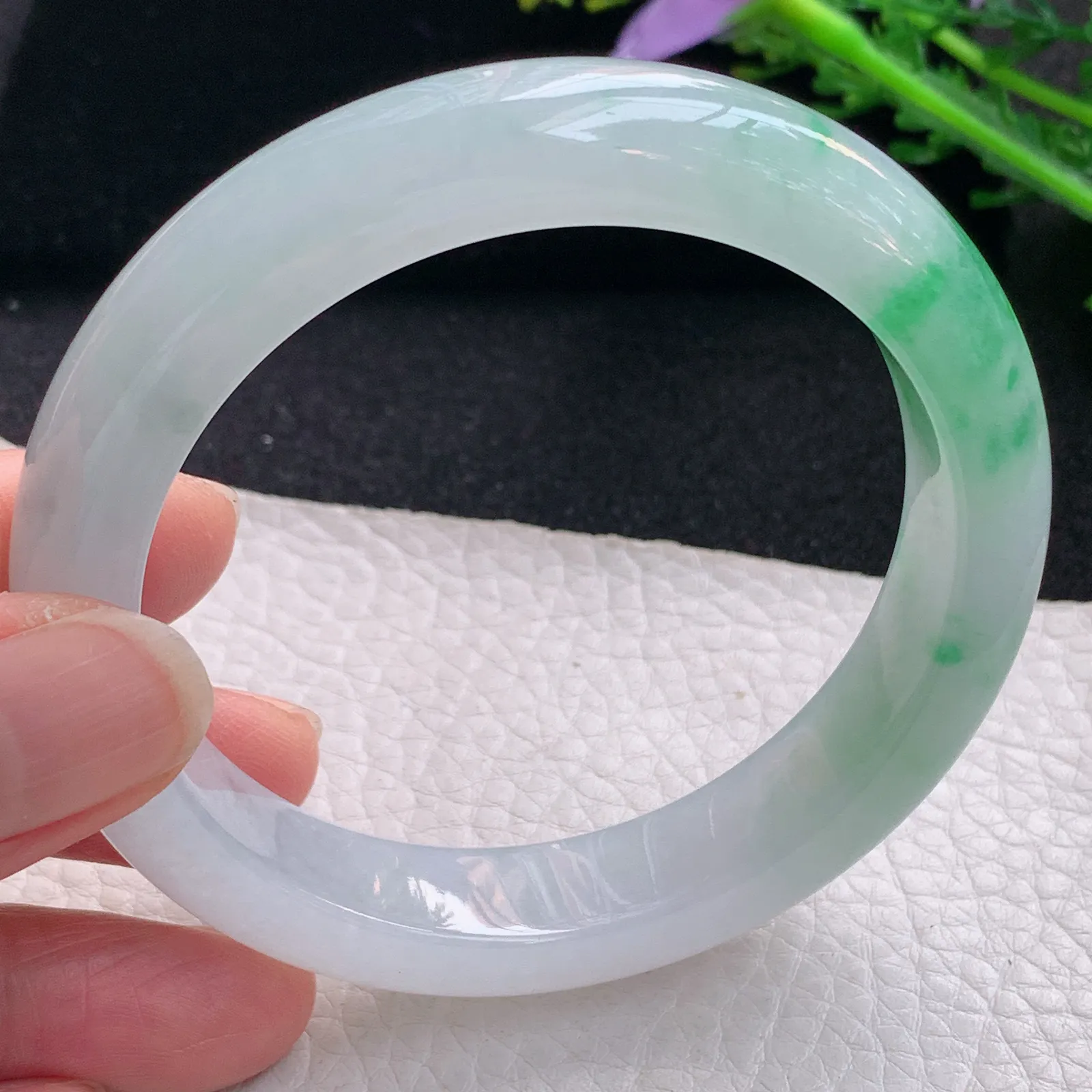 xo自然光58*12.5*9平安镯 缅甸翡翠a货玉手镯冰阳绿宽边玉手环