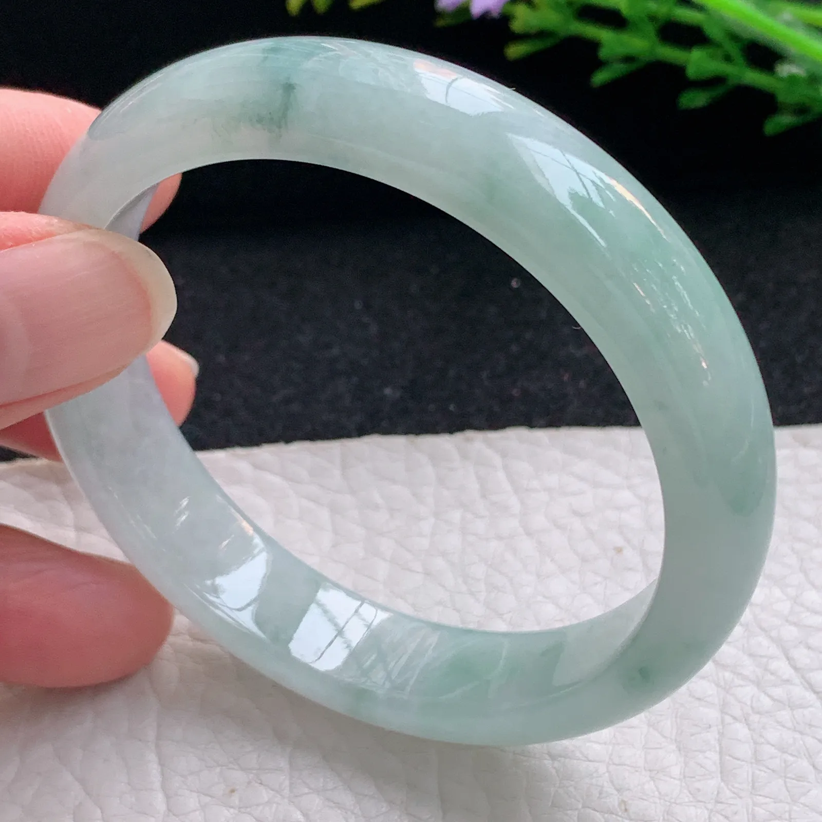 xx自然光55*12.5*7.2平安镯 缅甸翡翠a货玉手镯冰飘花宽边玉手环