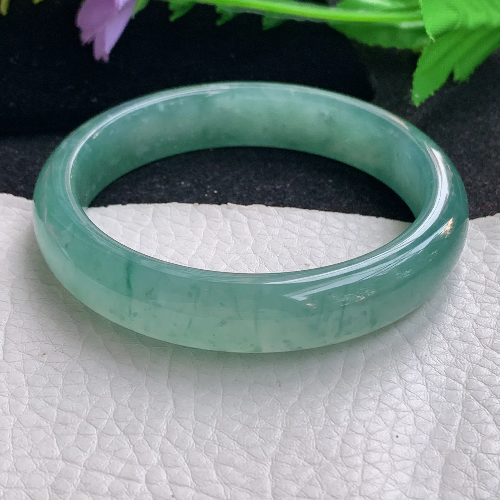yh大圈口60*13*7.7平安镯 缅甸翡翠a货玉手镯冰蓝宽边玉手环