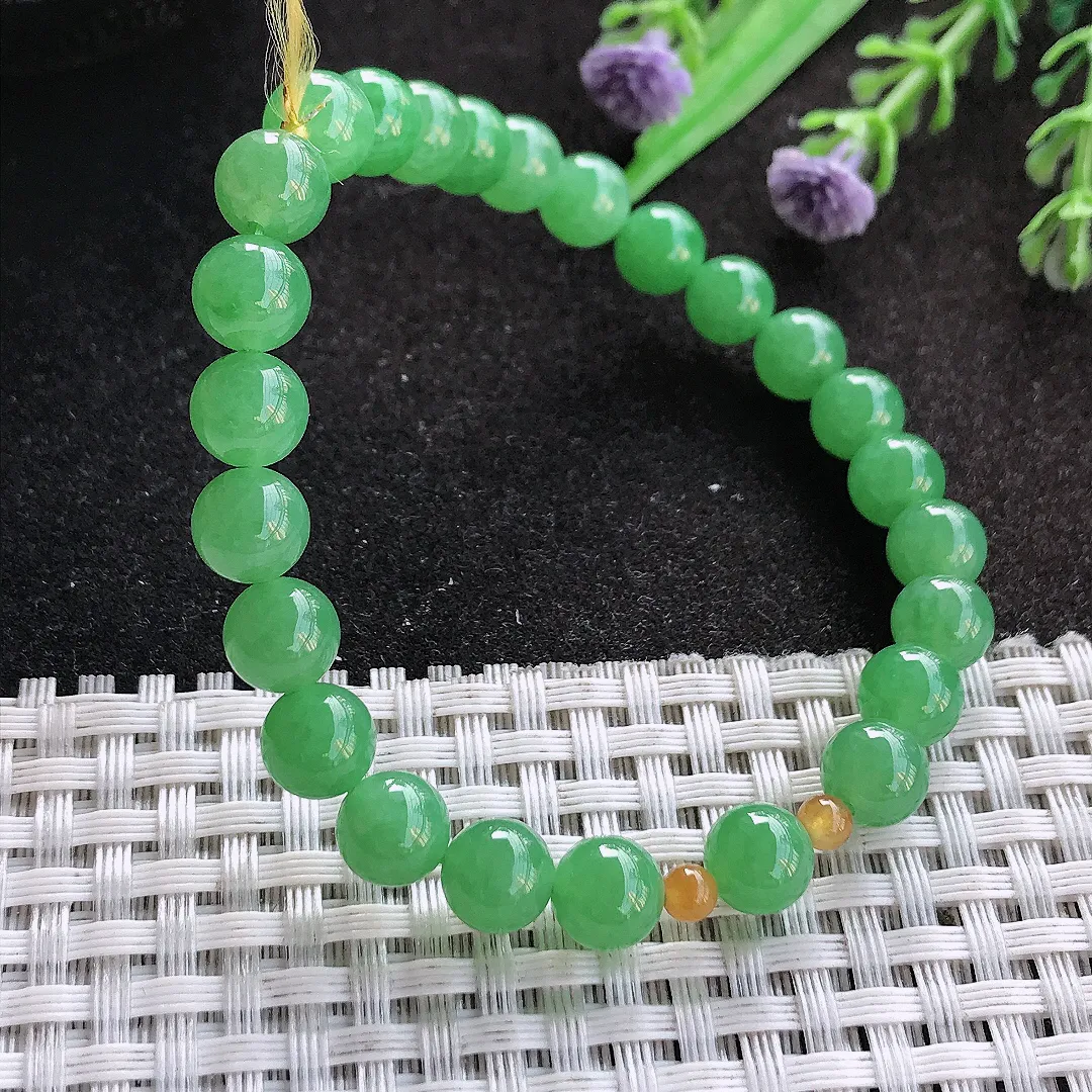 天然A货翡翠7.5/26颗老坑冰润起胶满绿阳绿手链翡翠玉珠手串