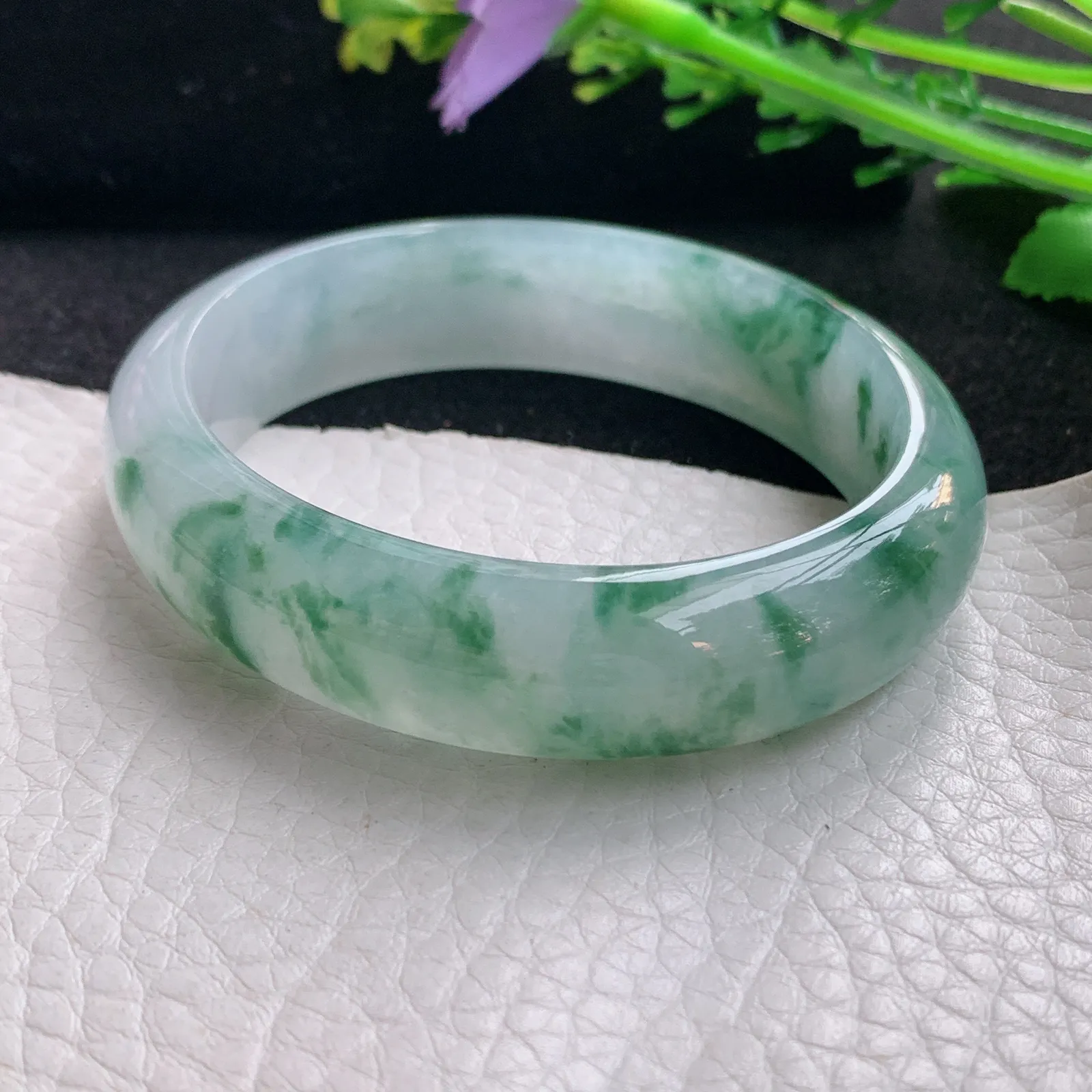 ay自然光54.5*47.8*13.9*7.2贵妃镯 缅甸翡翠a货玉手镯冰飘花蛋形玉手环