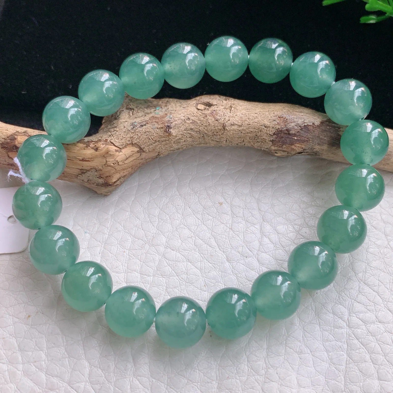 ss自然光9.8mm天然缅甸翡翠a货冰油湖水绿圆珠玉手链  玉手串