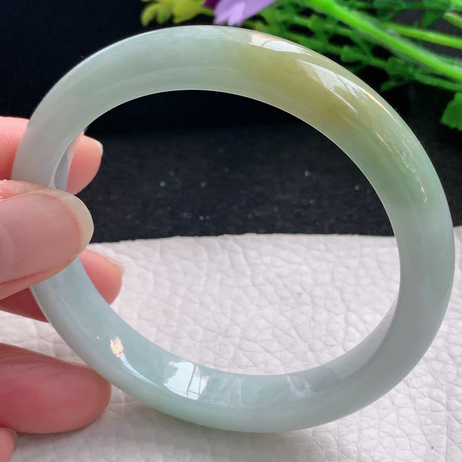 js自然光57*10.5*7.8平安镯 缅甸翡翠a货玉手镯双彩宽边玉手环