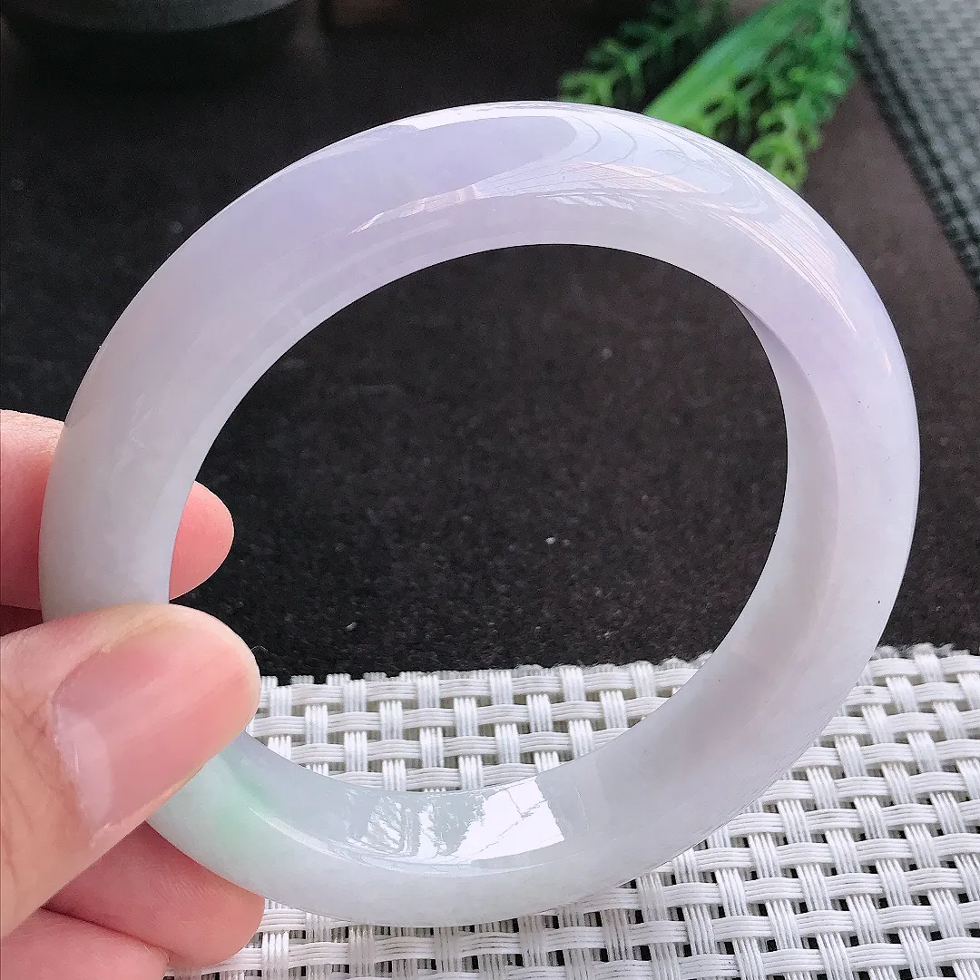 天然A货翡翠59.5/13/10老坑秀气冰润紫罗兰手镯宽边玉镯