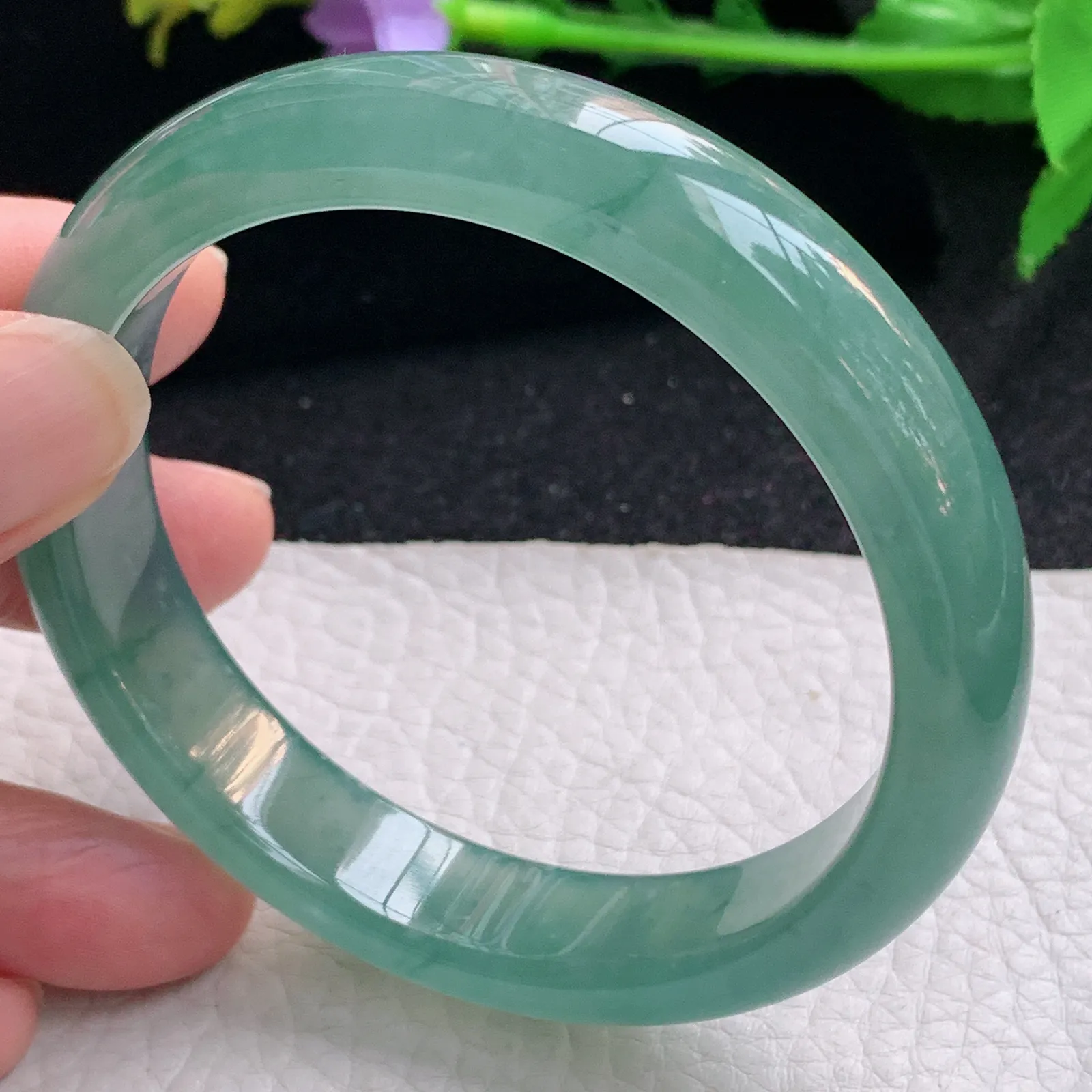 yh大圈口60*13*7.7平安镯 缅甸翡翠a货玉手镯冰蓝宽边玉手环