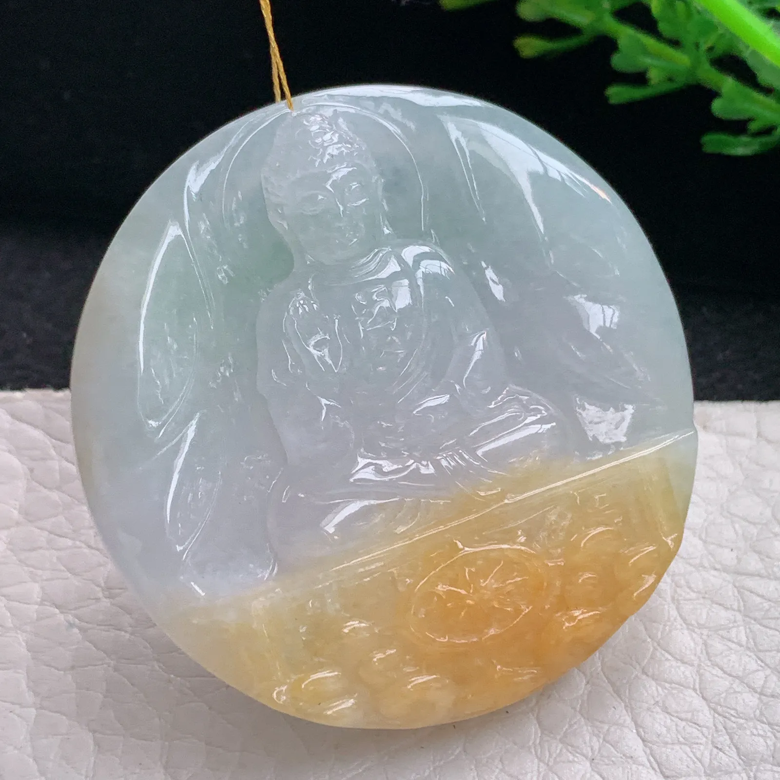 ws实拍47.6*47.3*8.6缅甸翡翠精雕双彩如来佛祖玉吊坠 玉挂件