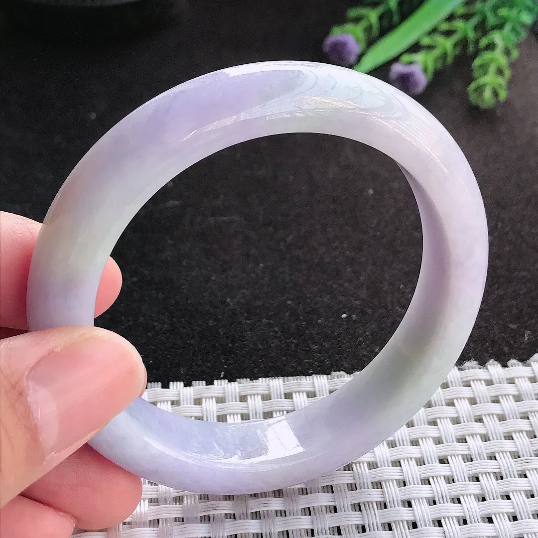 天然A货翡翠55/12.5/8.5老坑秀气温润紫罗兰手镯宽边玉镯