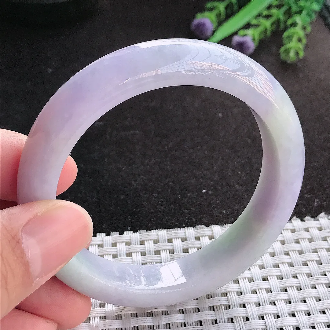 天然A货翡翠55/12.5/8.5老坑秀气温润紫罗兰手镯宽边玉镯