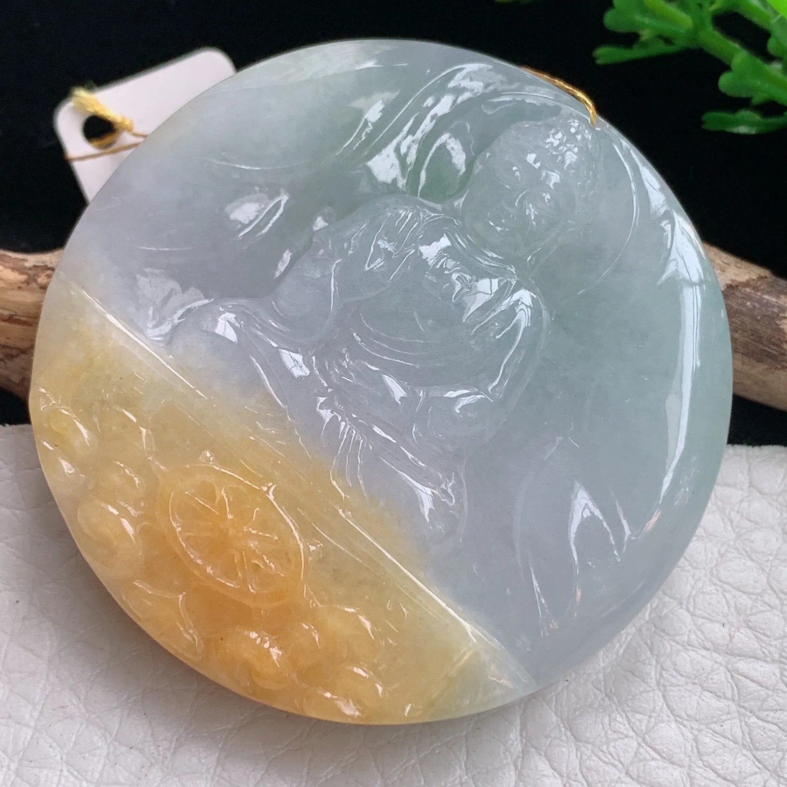 ws实拍47.6*47.3*8.6缅甸翡翠精雕双彩如来佛祖玉吊坠 玉挂件