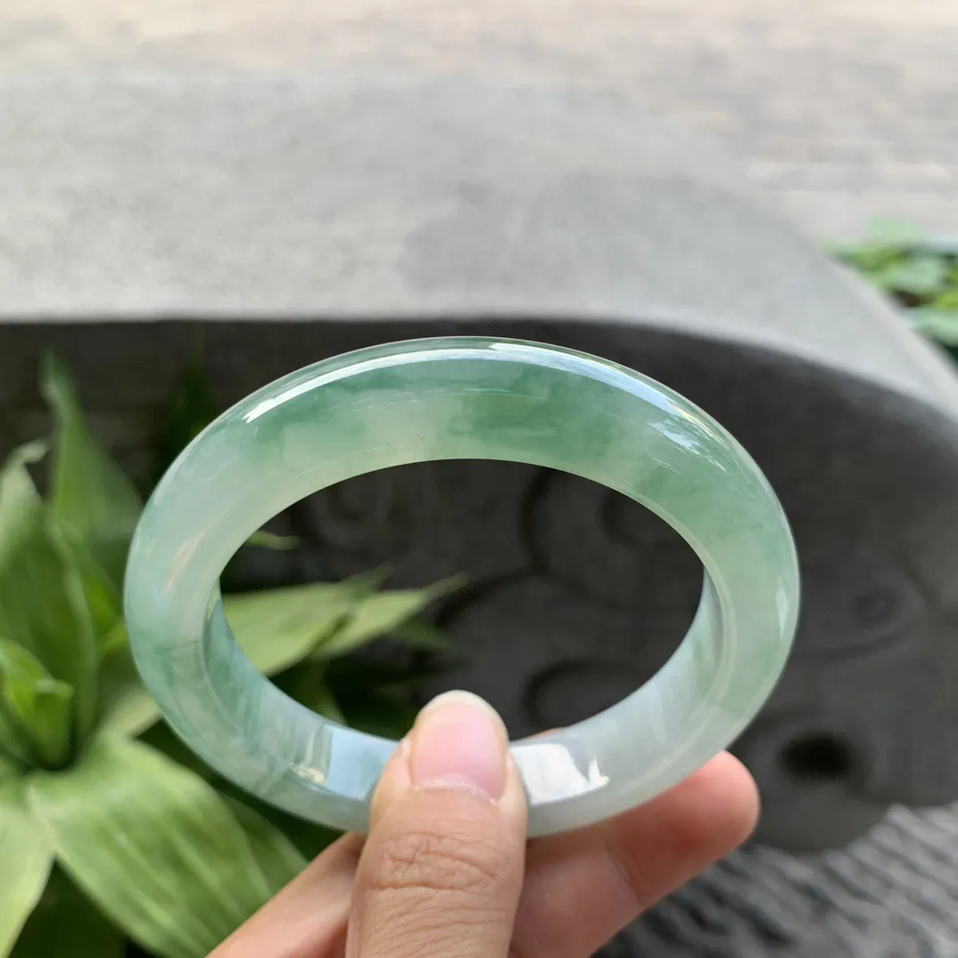 大圈口58.4-12.3-9.5 【冰芙蓉绿正圈手镯】正圈58 59可戴