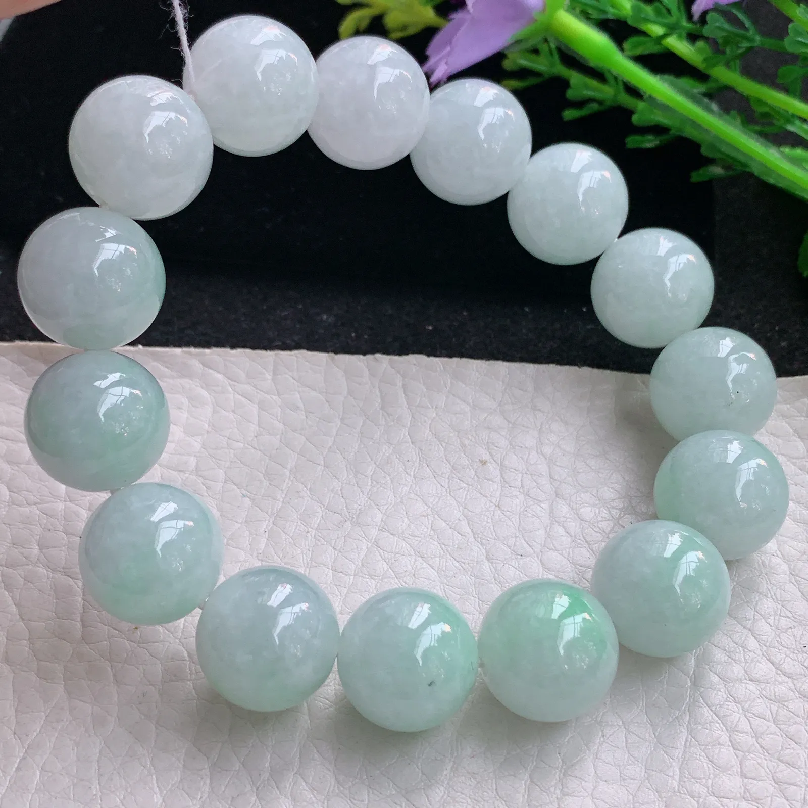 ss自然光15mm天然缅甸翡翠a货大颗粒浅绿圆珠玉手链  玉手串