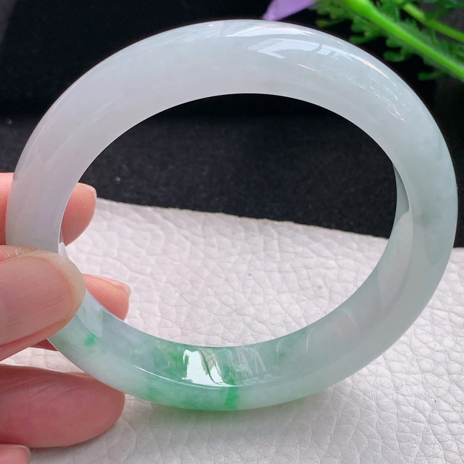 xo自然光58*12.5*9平安镯 缅甸翡翠a货玉手镯冰阳绿宽边玉手环