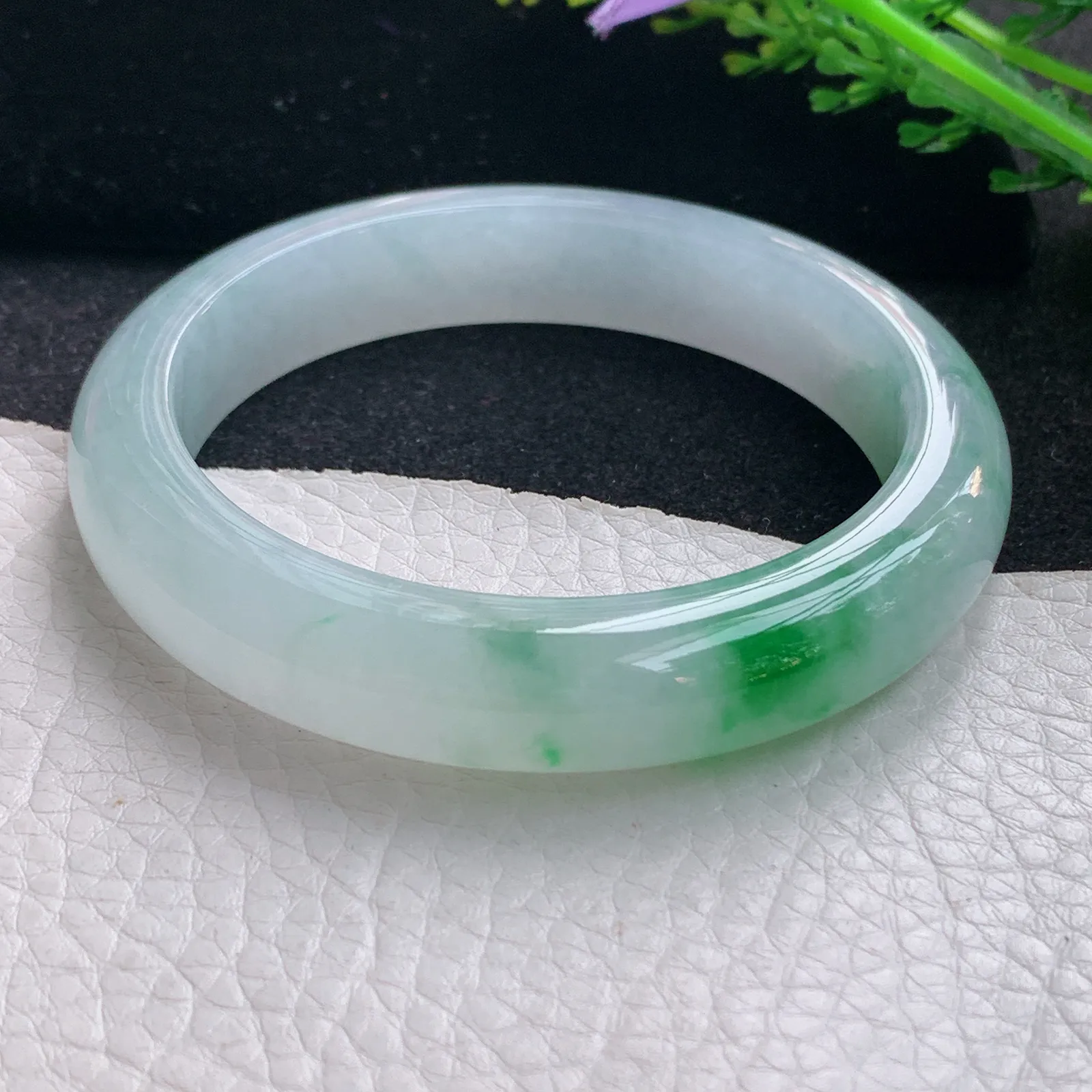 xo自然光58*12.5*9平安镯 缅甸翡翠a货玉手镯冰阳绿宽边玉手环