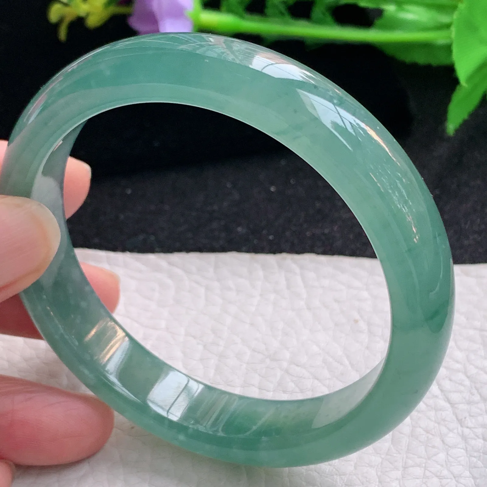 yh大圈口60*13*7.7平安镯 翡翠a货玉手镯冰蓝宽边玉手环