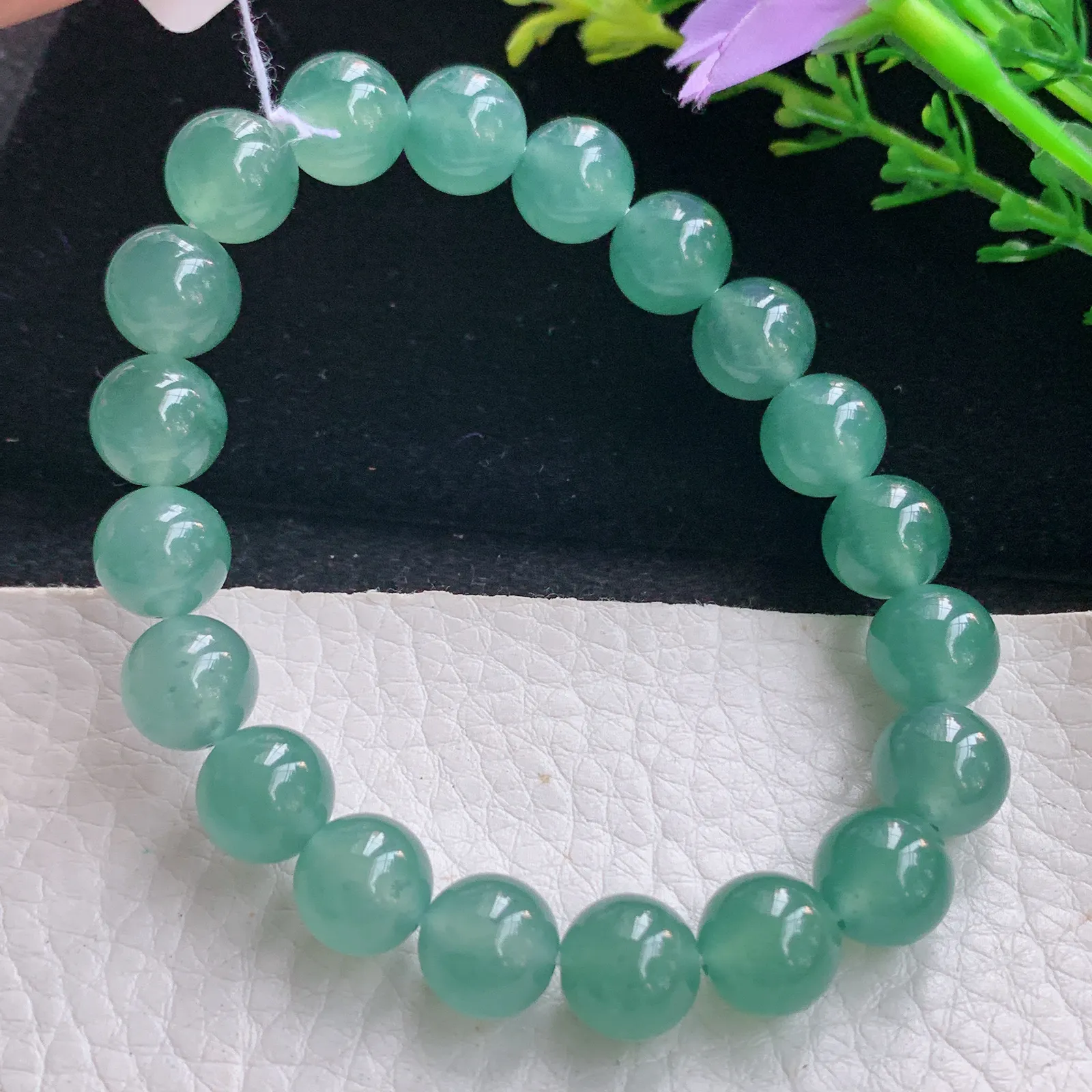 ss自然光9.8mm天然缅甸翡翠a货冰油湖水绿圆珠玉手链  玉手串