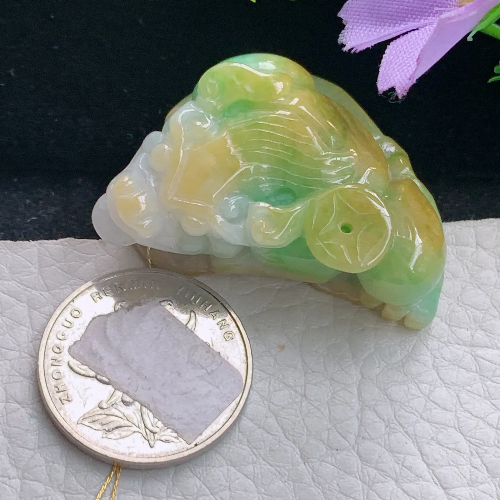 ws实拍42*28.8*13.5缅甸翡翠精雕三彩招财貔貅 玉皮休玉吊坠 玉挂件