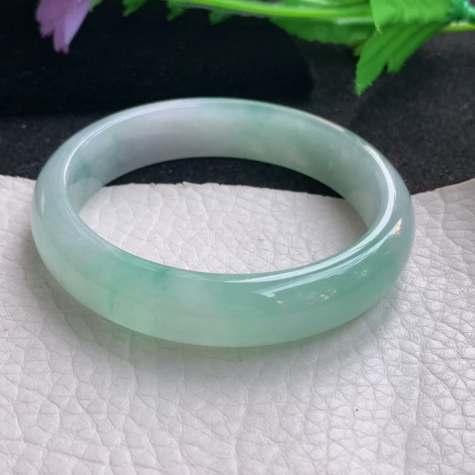 z小圈口53*12.5*6.6平安镯 缅甸翡翠a货玉手镯冰润宽边玉手环