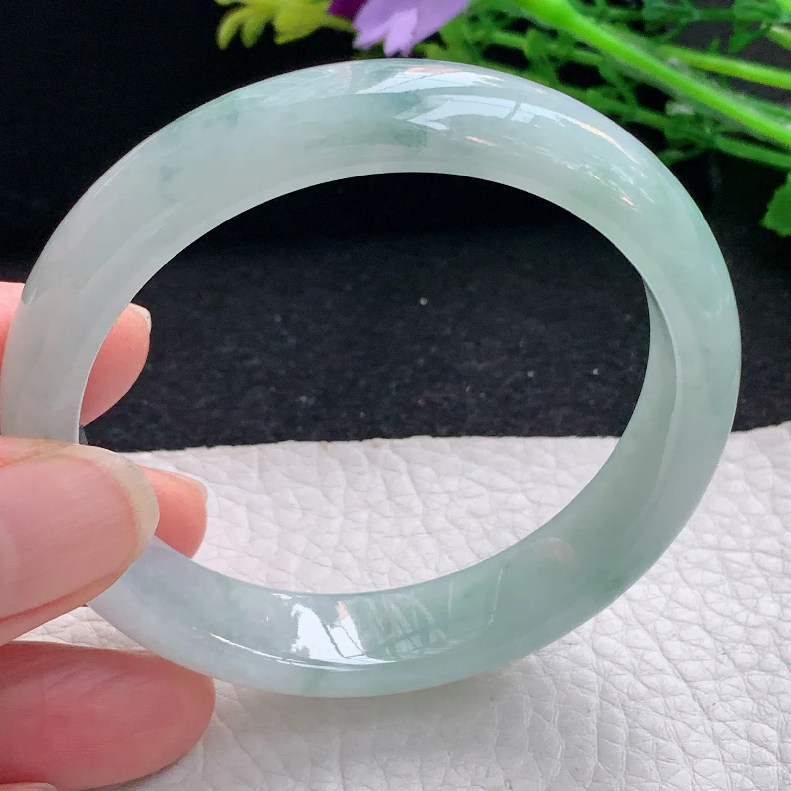 xx自然光55*12.5*7.2平安镯 缅甸翡翠a货玉手镯冰飘花宽边玉手环