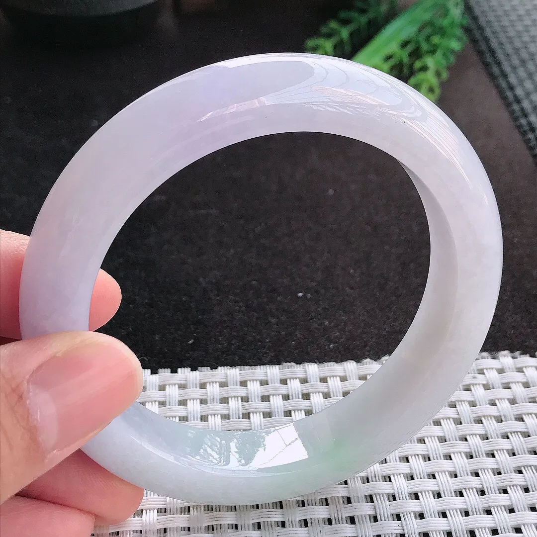 天然A货翡翠59.5/13/10老坑秀气冰润紫罗兰手镯宽边玉镯