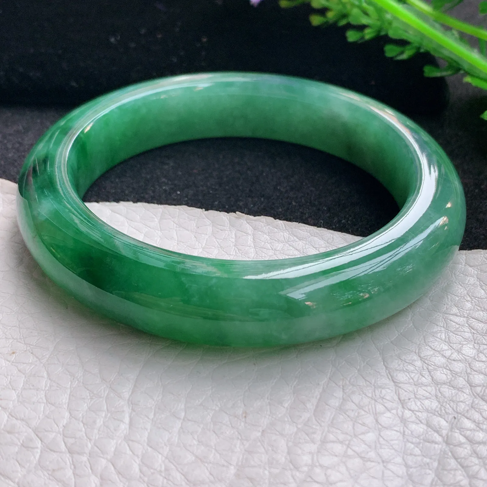 xo自然光58.8*12.8*10.2平安镯 缅甸翡翠a货玉手镯辣绿厚装宽边玉手环