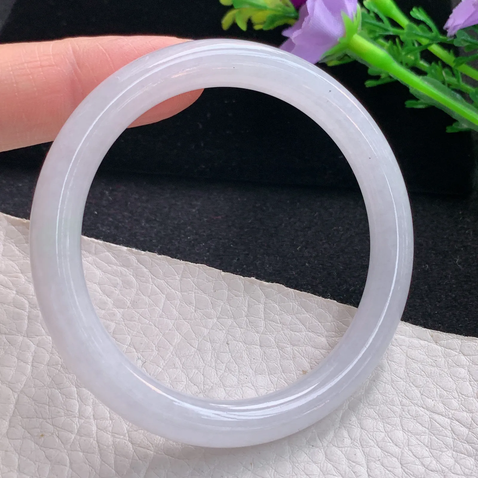 n小圈口53*7.7美人镯 缅甸翡翠a货玉手镯白月光圆条玉手环 叮当镯